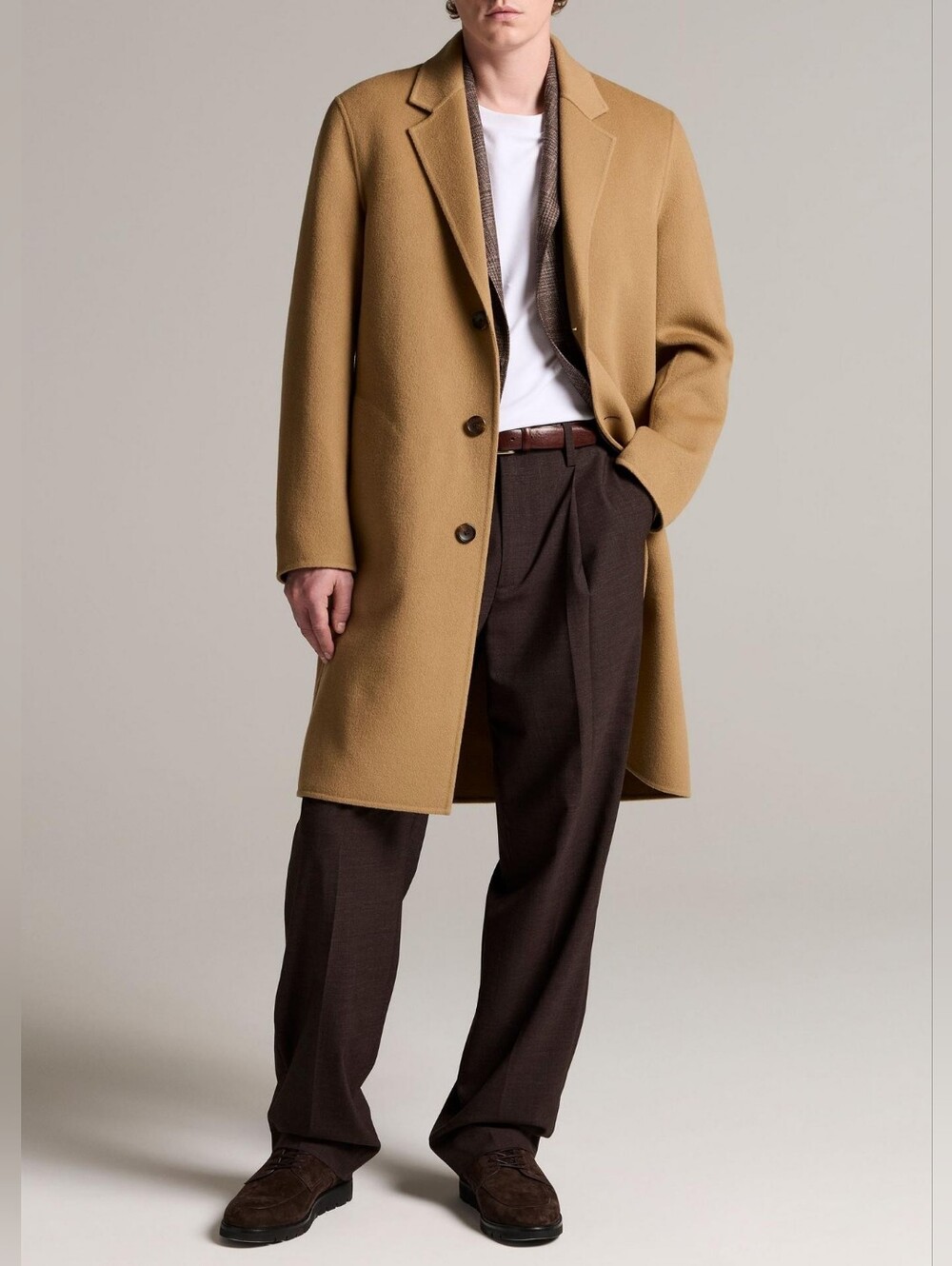 VINCE Men Splittable Wool-Cashmere Single-Breasted Topcoat Sz XXL Beige